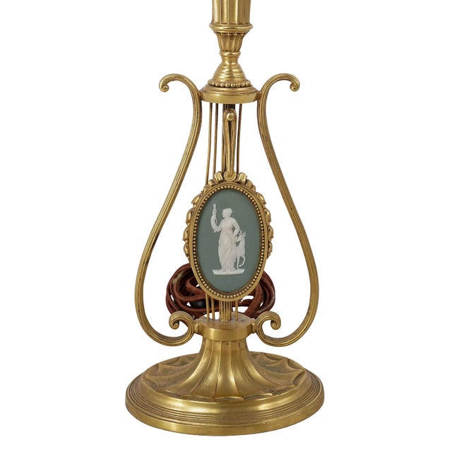 Mid 20th Century Mid 20th Century Neoclassical Gilt Bronze Lyre & Green Jasperware Table Lamp Wedgewood For Sale - Image 5 of 7
