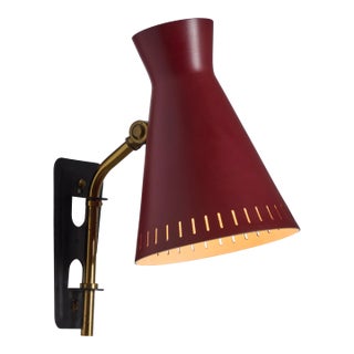 1950s Perforated Red Diabolo Plug-in Wall Lamp Attributed to Mauri Almari For Sale