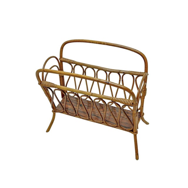 Rattan Bamboo Magazine Rack from Franco Albini, Italy, 1970s For Sale - Image 4 of 15