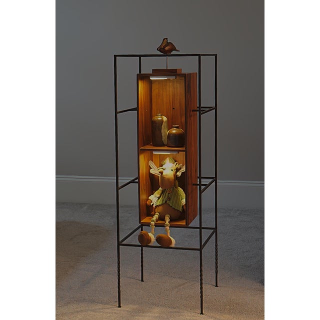 Copper Freestanding Display Cabinet With Lights, Solid Walnut Tall Cabinet, Narrow Bookcase Display For Sale - Image 8 of 9