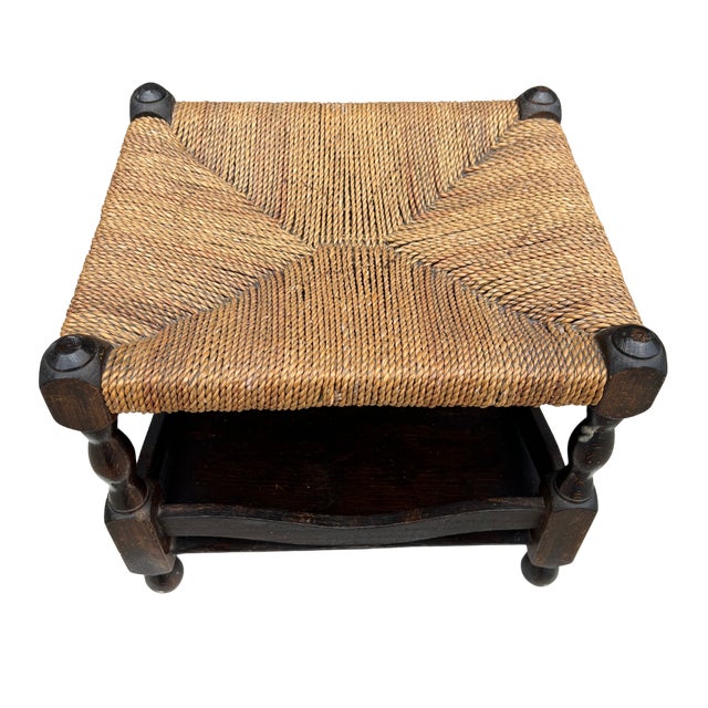 1940s English Country Oak and Rush Footstool For Sale - Image 9 of 9