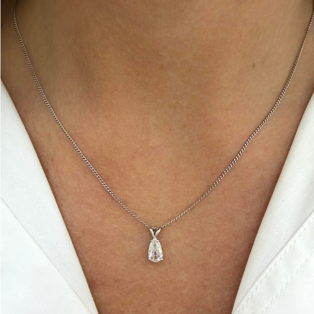 Metal 14k White Gold Antique Cut 0.50ct Pear Shape Diamond Solitaire Pendant Necklace For Sale - Image 7 of 8
