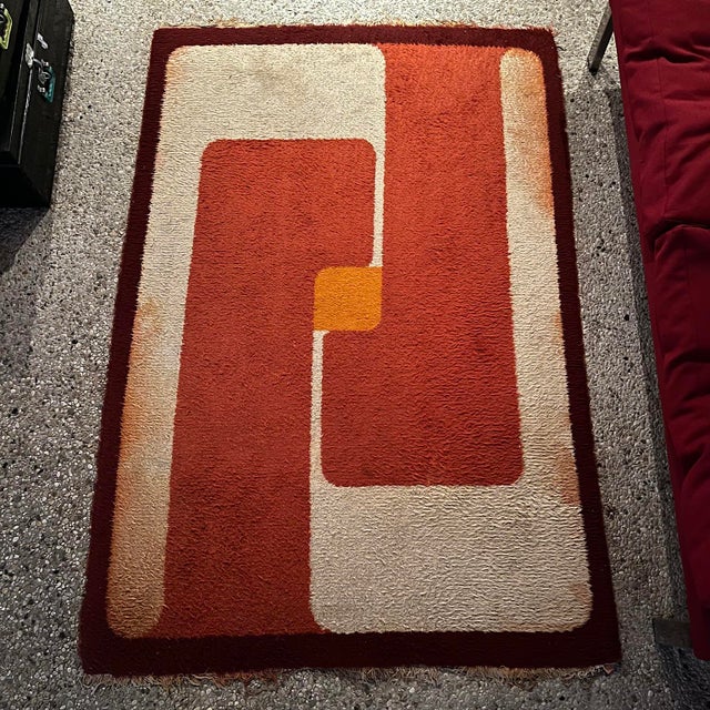 Geometric Orange Rug, 1970s For Sale - Image 9 of 10