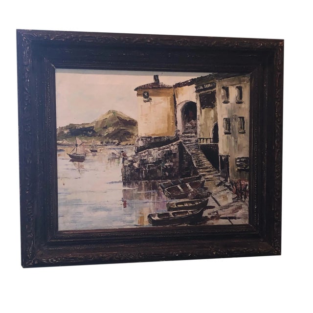 Nautical Painting of French Seaside Fishing Village For Sale - Image 9 of 9