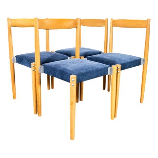 Vintage Blue Upholstered Dining Chairs, 1980s, Set of 4 For Sale