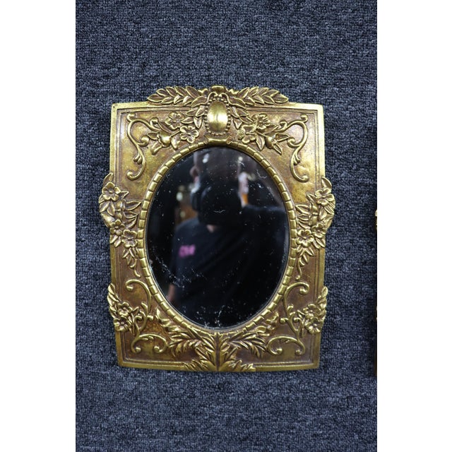 Italian Pair of Italian Syroco Gold Wall Mirrors With Floral Relief For Sale - Image 3 of 7