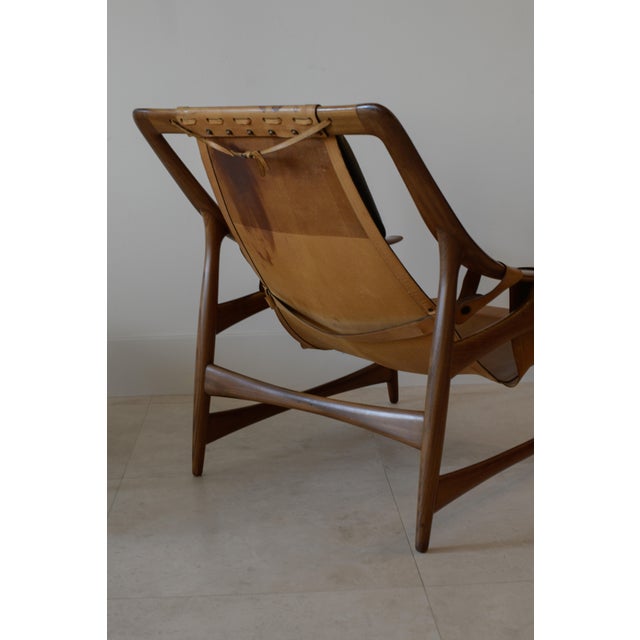 Attributed Liceu De Artes E Oficios Cognac Leather Lounge Chair and Ottoman, Brazil 1960s For Sale - Image 15 of 16