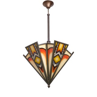 Art Deco Amsterdamse School Stained Glass Hanging Light, 1980s For Sale