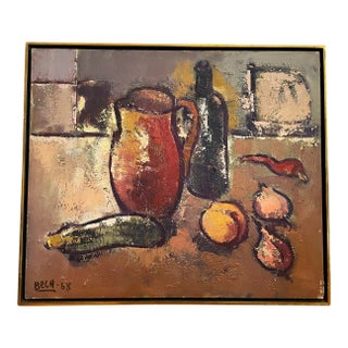 MCM Still Life Painting on Canvas by Artist Bech, 1968 For Sale