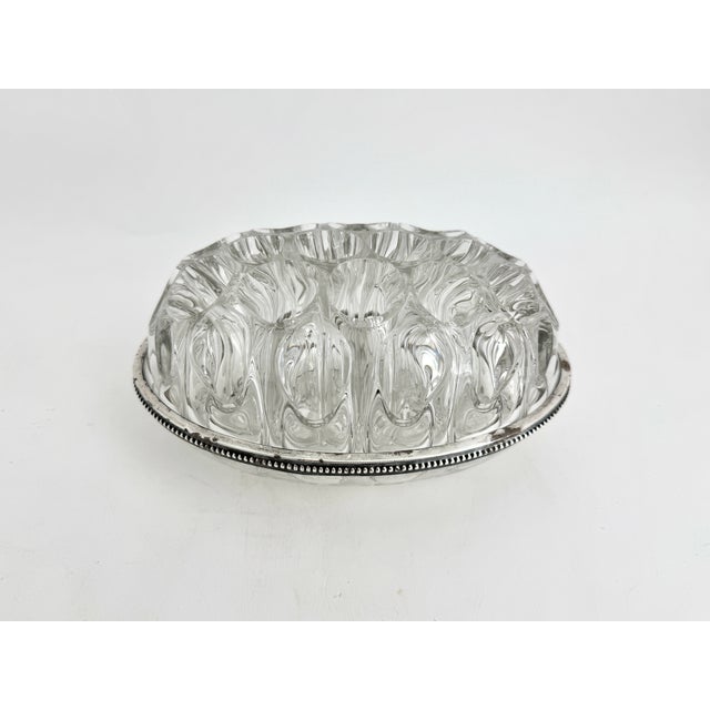 Transparent Vintage English Blown Glass & Silver Oval Flower Frog Centerpiece For Sale - Image 8 of 9