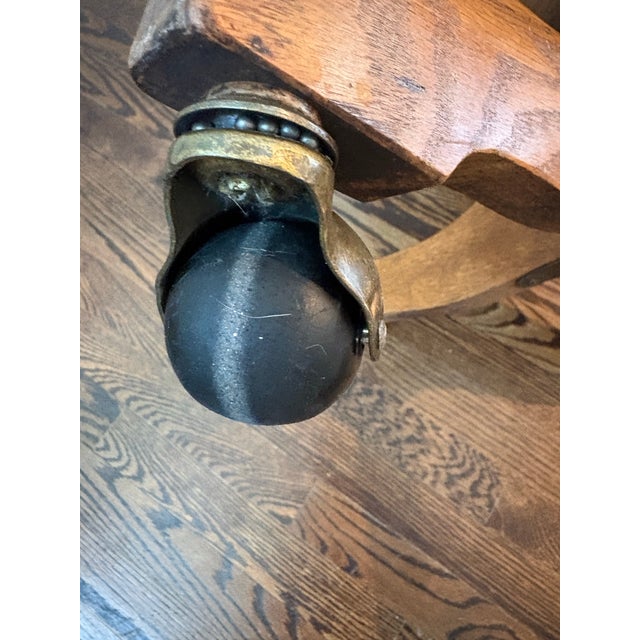 Brass Antique h.w. Hull & Sons Quarter-Sawn Oak Swivel Desk Chair on Original Brass Casters For Sale - Image 8 of 12