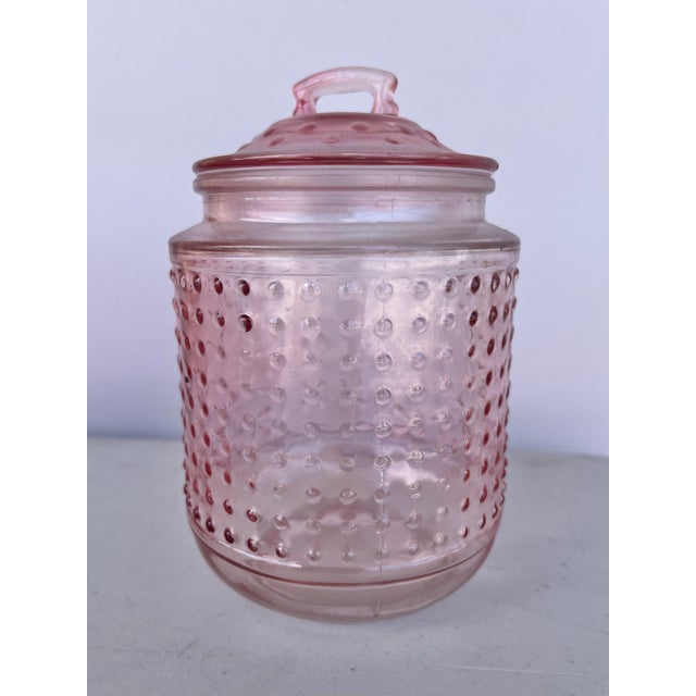 Mid-Century Modern Vintage Pink Hobnail Glass Jar For Sale - Image 3 of 7