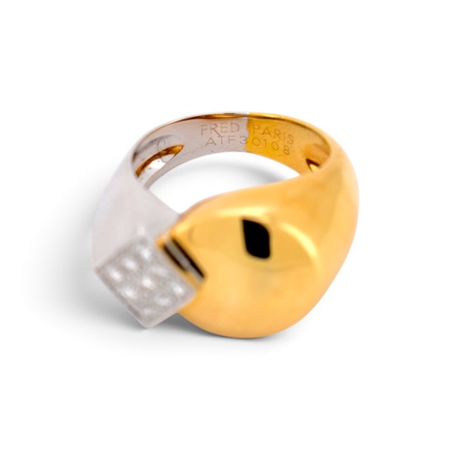 Fred Paris Vintage 18k Gold Signet Ring — Diamond Pavé | Signed & Numbered, Size 6.5 For Sale - Image 6 of 6