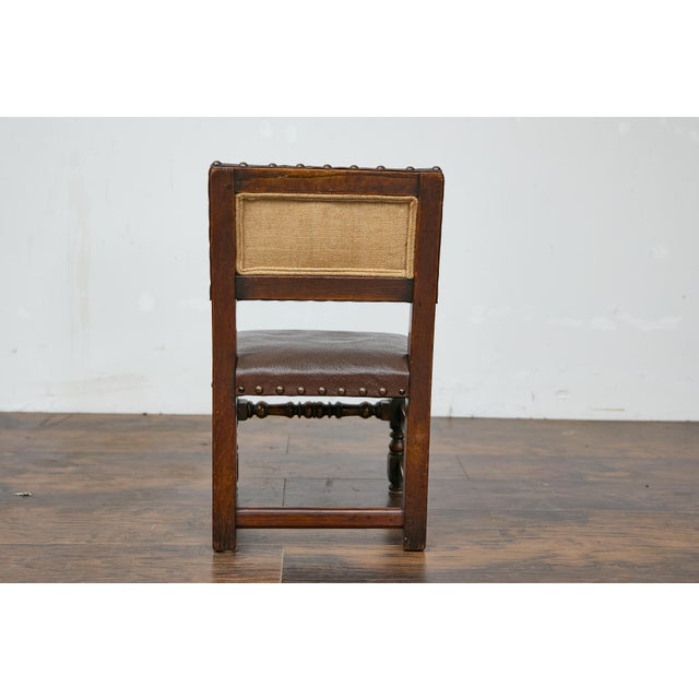 English English 1880s Child's Chair with Turned Legs and Oil Cloth Upholstery For Sale - Image 3 of 12