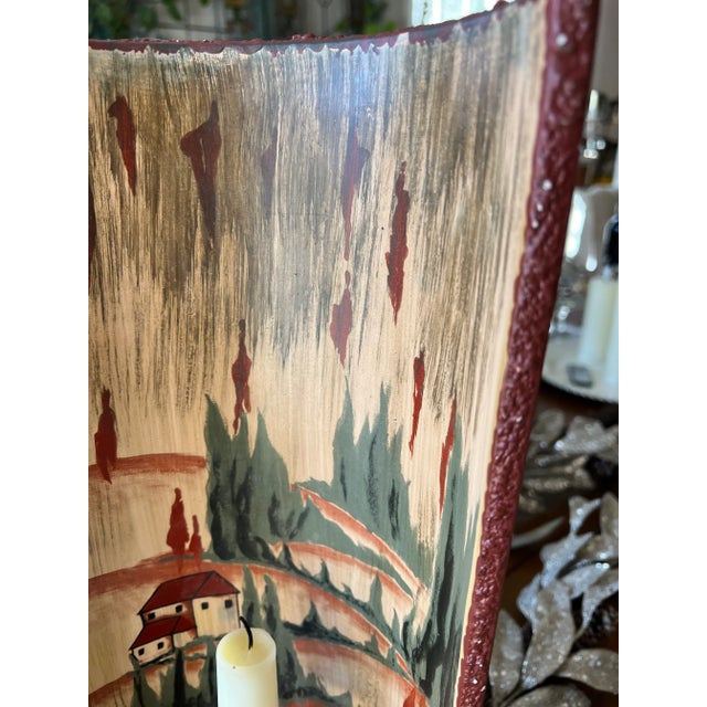Rustic 1970s Hand Painted Cypress Trees Ceramic Sconce For Sale - Image 3 of 6