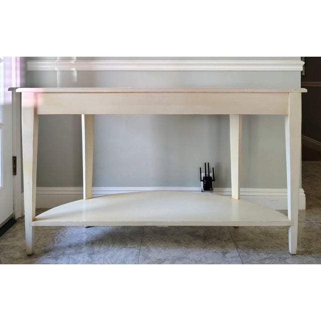 Antique White Ethan Allen Gustavian Swedish Demilune Console Table For Sale - Image 8 of 17