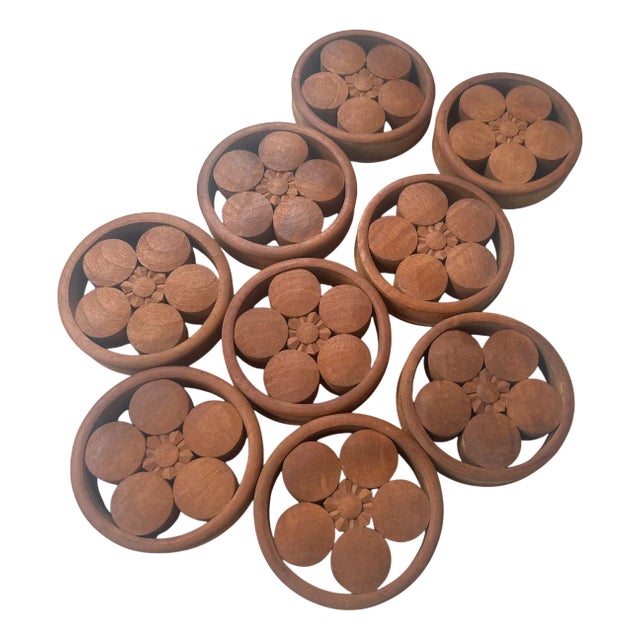 Japanese Wooden Plum Blossom Ornaments, 1920s, Set of 9 For Sale