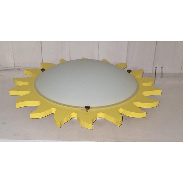 Vintage Ceiling Lamp with Matte White Glass Shade on Metal Mount with a Yellow Sunburst Frame by Zikoli, 2000s, in Very...