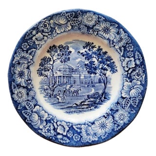 Vintage Bread Plate Liberty Blue Staffordshire Ironstone Monticello England, Blue and White Americana Porcelain Dishes, 5.75" For Sale
