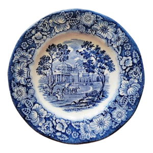 Vintage Bread Plate Liberty Blue Staffordshire Ironstone Monticello England, Blue and White Americana Porcelain Dishes, 5.75"