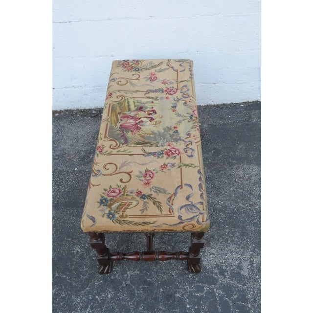 Traditional Early 1900s Tapestry Carved Stool Bed Bench Ottoman 5700 For Sale - Image 3 of 12