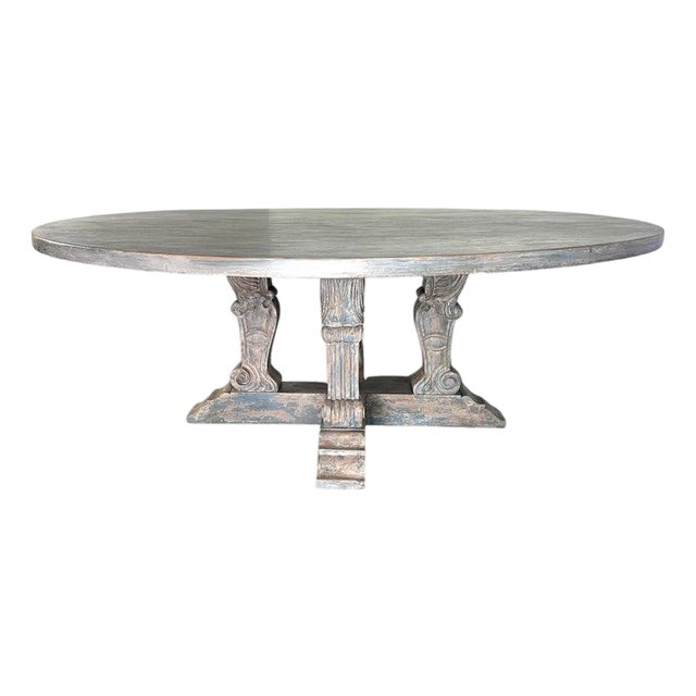 Monumental Round Dining Table, Distressed Neoclassical Style For Sale