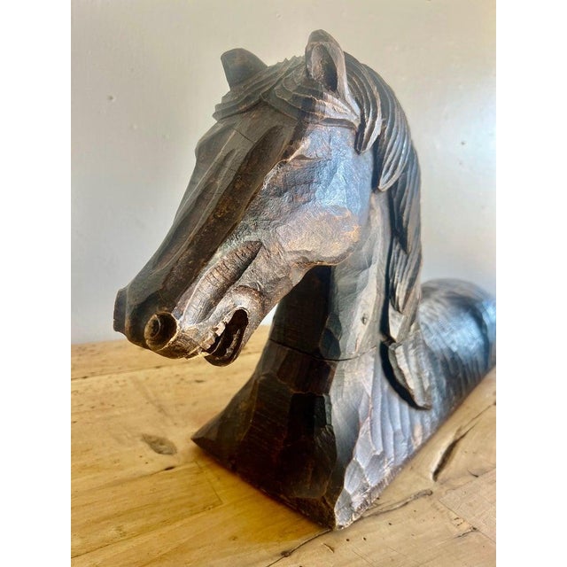 Primitive Hand-Chiseled Horse Sculptures, Wood, Spain, 1940s For Sale - Image 4 of 14