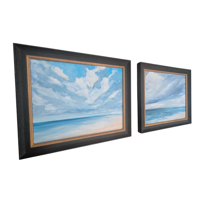 Expressionism Original Expressionist Seascape Ocean Coastal Dyptich Paintings- A Pair For Sale - Image 3 of 16