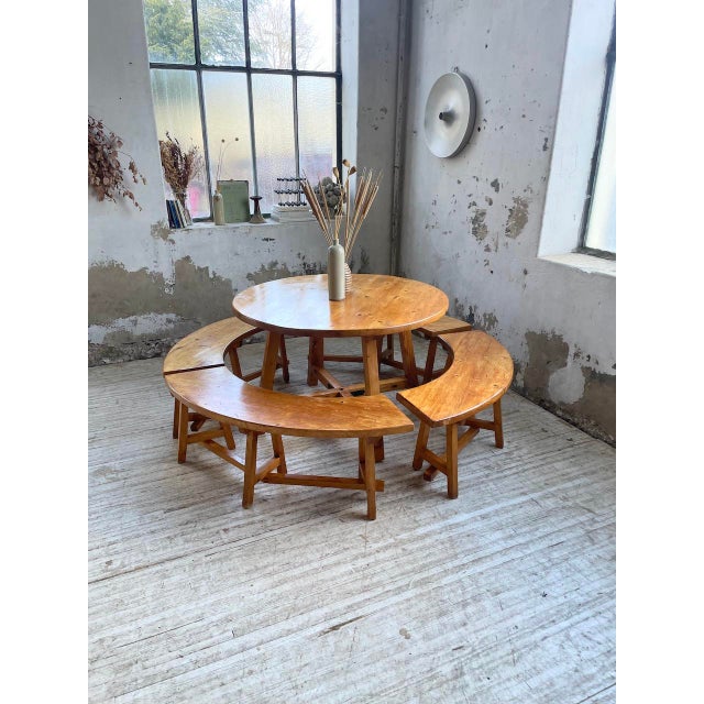 1950s Round Table Set and Rounded Benches, 1950s, Set of 5 For Sale - Image 5 of 18