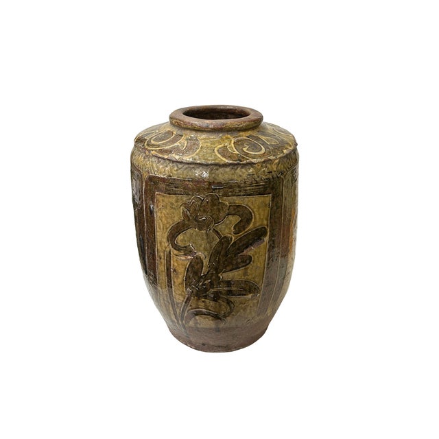 Rustic Vintage Earthy Beige Brown Village Rural Pottery Ceramic Pot Vase For Sale - Image 3 of 7