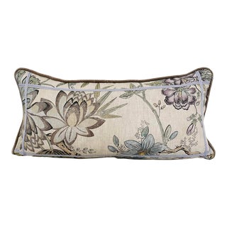 12” X 26” Thibaut Anna French Villanueve Yellow and Grey Green Purple Teal Floral Lumbar Pillow Cover For Sale