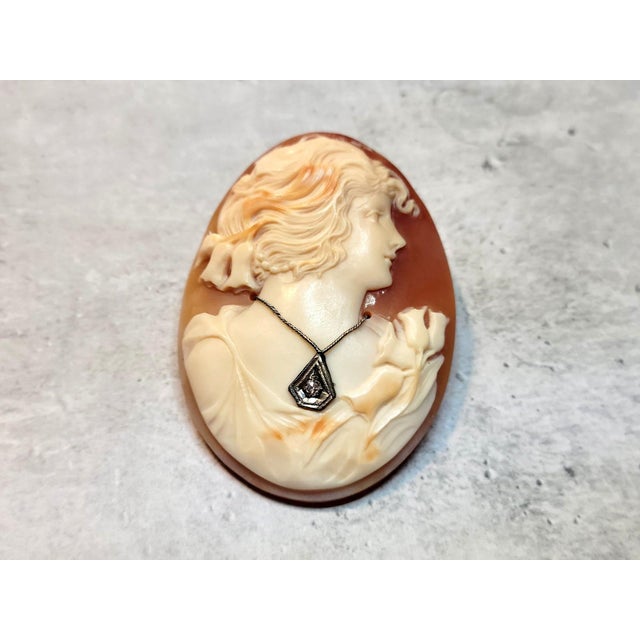 Vintage Italian Art Deco Shell Cameo With Diamond, Circa 1910-1930 For Sale In Cleveland - Image 6 of 10