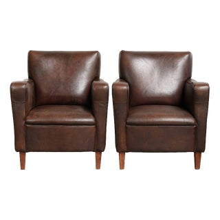 Vintage English Sheepskin Lounge Chairs, Set of 2 For Sale
