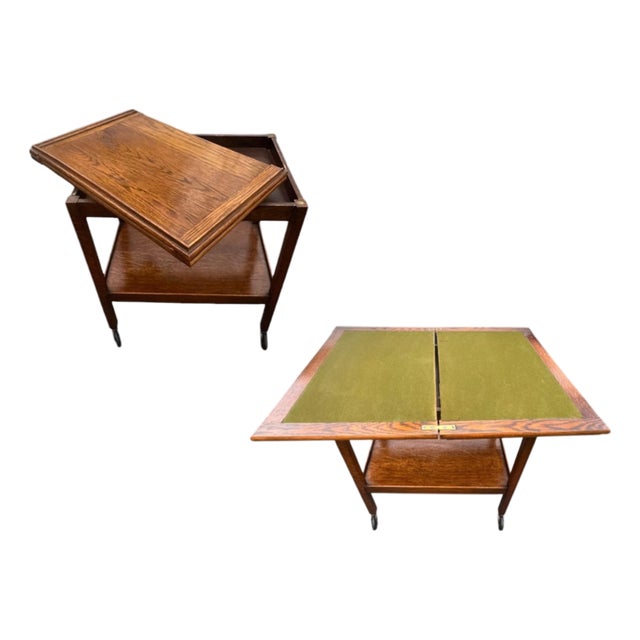 Edwardian Era Quarter Sawn Oak Convertible Bar Cart & Game Table, 1910s-1920s For Sale