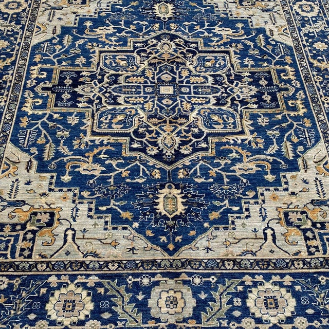 2000 - 2009 Fine Navy Blue Persian Tabriz Hand-Knotted Wool Rug - 8' X 9'10" For Sale - Image 5 of 16