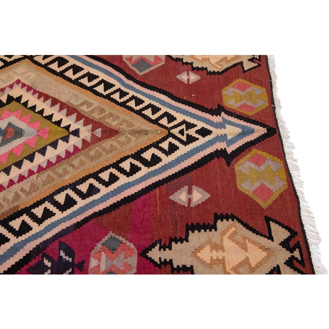 1960s Vintage Turkish Kilim Red Handmade Tribal Wool Rug For Sale In New York - Image 6 of 8