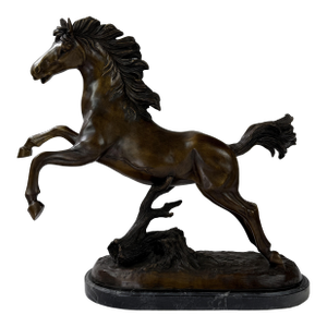 Late 20th Century Bronze Rearing Horse Sculpture on Marble Base, 21” H – Dynamic Equestrian Statue