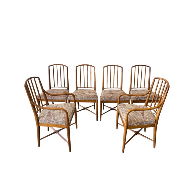 MCM Spindle Back Walnut Dining Chairs in the Style of Seven Robsjohn-Gibbings- Set of 6, Mid Century Modern For Sale - Image 9 of 12