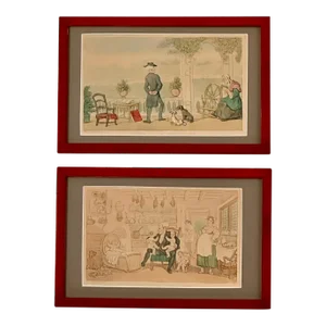Pair of ''Doctor Syntax" Hand Colored Engravings by T. Rowlandson, England, Circa 1800, Framed