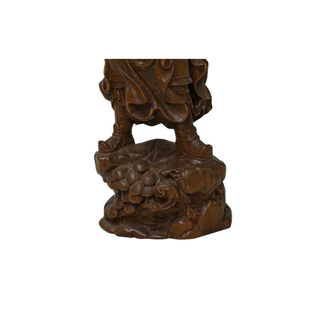 1990s Carved Wood General Guan Yu Warrior Dragon Armor Figurine Sculpture For Sale - Image 5 of 10