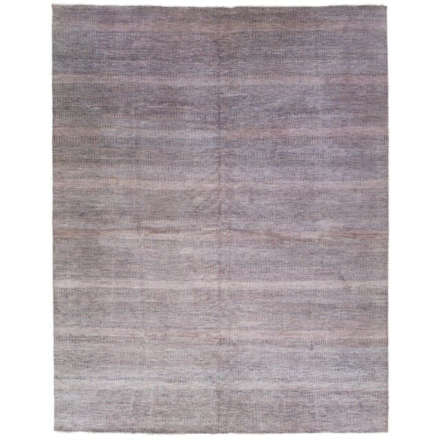 Modern Savannah Handmade Geometric Pattern Gray Wool Rug For Sale - Image 12 of 12