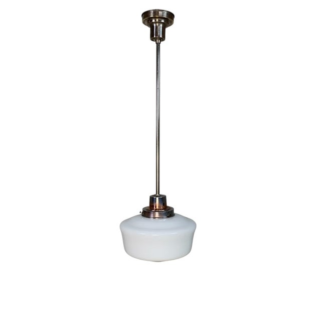 Art Deco Pendant Lamp with White Glass Shade, 1930s For Sale - Image 16 of 16