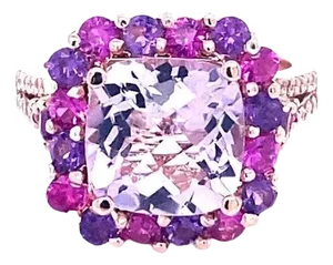 5.69 Carat Cushion Cut Amethyst Sapphire Diamond Rose Gold Cocktail Ring