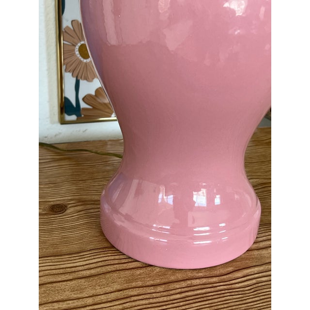Vintage Pink Ginger Jar Table Lamp Base | Glossy Blush Ceramic Lamp | Hollywood Regency Palm Beach Decor For Sale - Image 11 of 12