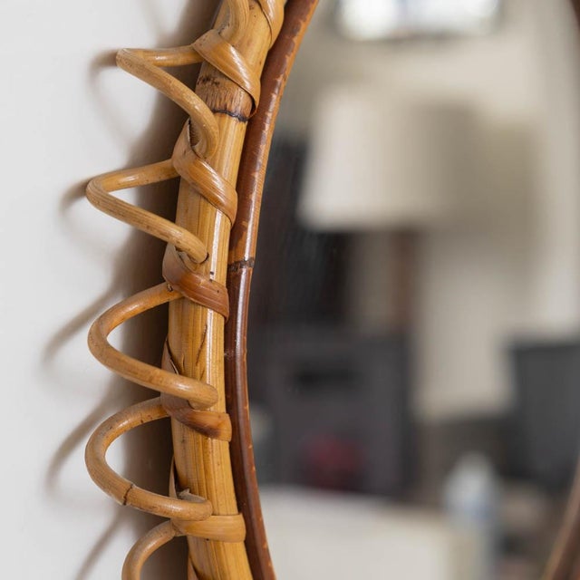 Brown 1960s Italian Spiral Rattan Mirror For Sale - Image 8 of 9
