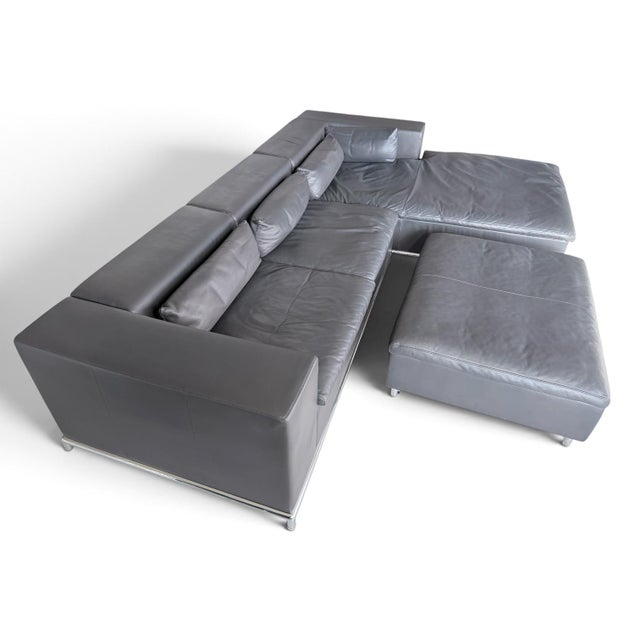 Modern DS-7 Corner Sofa with Ottoman in Grey Leather from de Sede, 2000s, Set of 3 For Sale - Image 3 of 7
