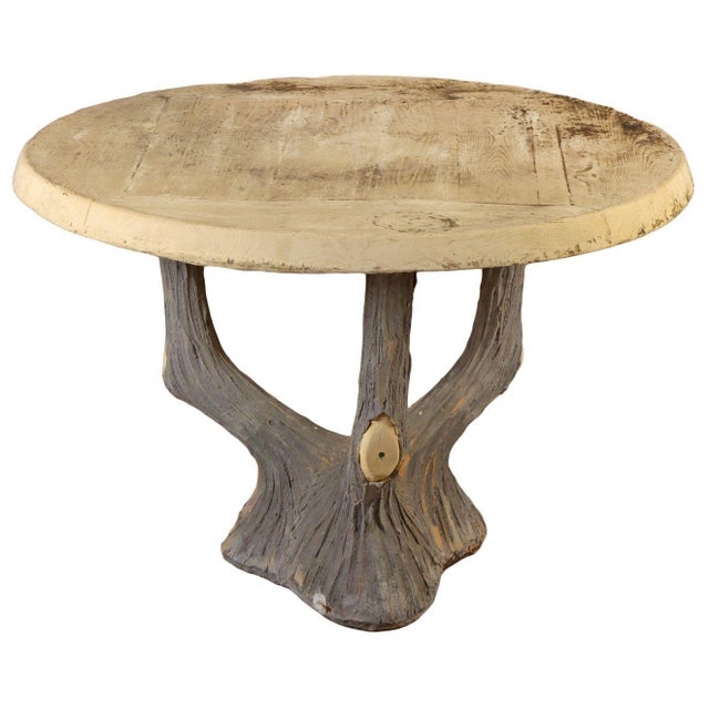 Mid 20th Century French Cast Stone Faux Bois Two Piece Garden Table For Sale - Image 5 of 5