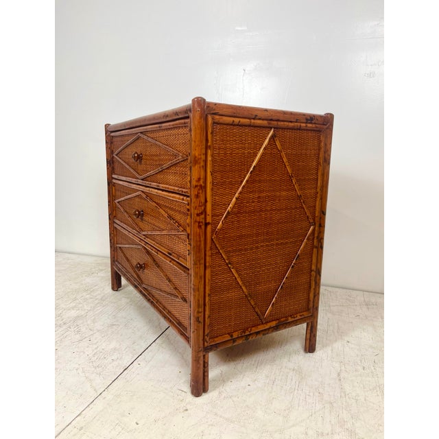 Wood Vintage Bloomingdale's Burnt Bamboo Rattan Bachelor Chest For Sale - Image 7 of 9