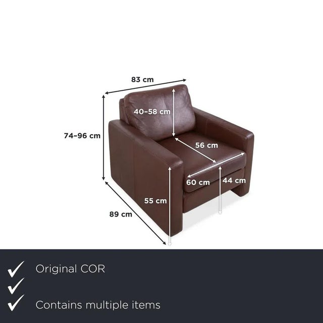 Modern Conseta Leather Three-Seater and Armchair in Brown Coffee Mahogany with Headrest by COR, Set of 2 For Sale - Image 3 of 18