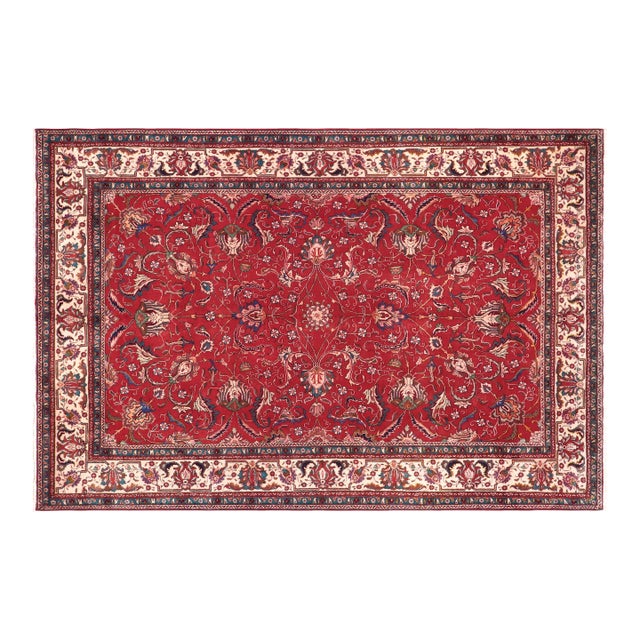 1970s Hand-Knotted Wool Rug – 8'10" X 11'10" Red & Ivory Traditional Allover For Sale